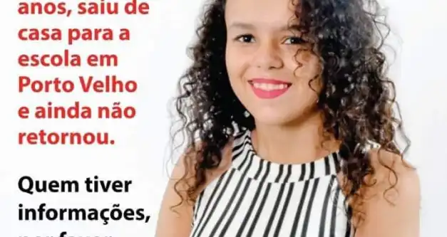 Adolescente sai de casa para ir à escola e desaparece em Porto Velho