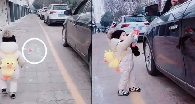 Menino de 1 ano devolve garrafa a motorista que jogou na rua